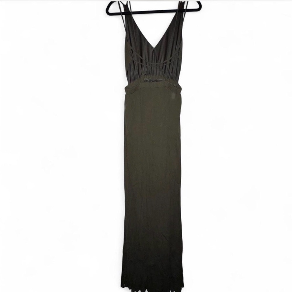 Lulu’s Olive green maxi dress with open back and slit on side